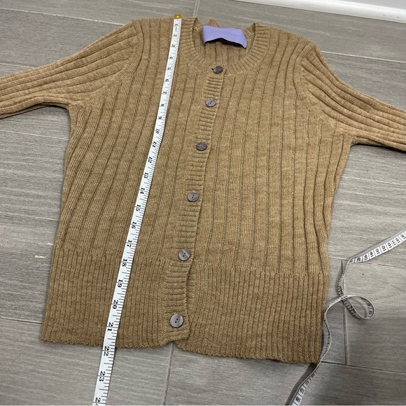 Vera Wang Lavender Label Camel Crewneck Ribbed Wool Alpaca Cardigan Sweater S - Picture 15 of 16